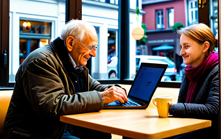 **

A vibrant, family-friendly scene depicting a cozy caf&eacute; in a bustling German neighborhood. A fully clothed student works diligently on a laptop, while an elderly gentleman in appropriate attire sips coffee at a nearby table. The caf&eacute;'s interior is warm and inviting, filled with the aroma of freshly brewed coffee. The overall image conveys a sense of community and belonging. Safe for work, appropriate content, professional photography, perfect anatomy, natural proportions, well-formed hands, proper finger count, modest clothing.

**