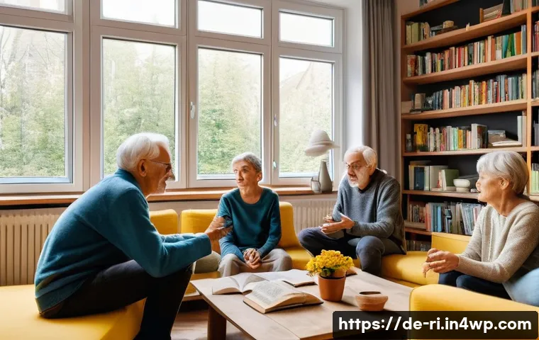 스토리텔링으로 배운 교훈 - A cozy living room scene in a modern German apartment, where a diverse family of four&mdash;two adults and...