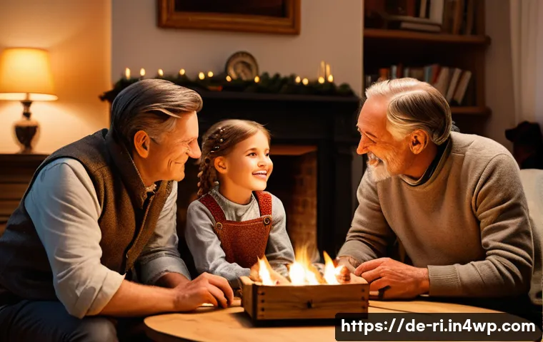 스토리텔링의 문화적 배경 - A warm, intimate family scene set in a cozy German living room during an evening gathering, with mul...