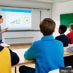 Home 18 스토리 기반 학습 사례 - A diverse group of German high school students sitting in a modern classroom, engaged in a lively st...